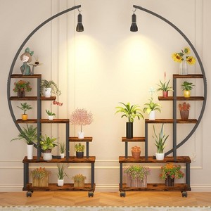 6-Tier Half Moon Plant Stand with Grow Lights - Tall Metal Plant Shelf with Wheels - 1 of 4