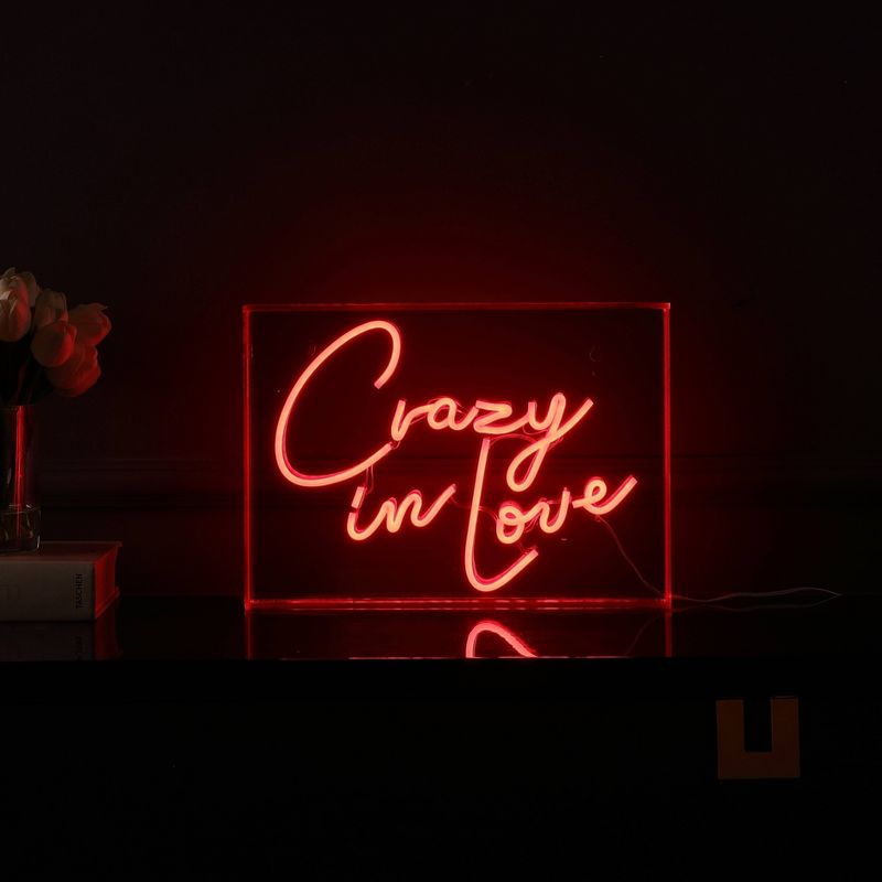 14&#34; x 10&#34; Crazy in Love Contemporary Glam Acrylic Box USB Operated LED Neon Light Red - JONATHAN Y, 5 of 7