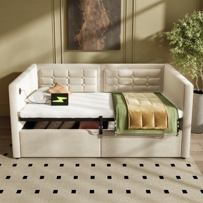 ALEXOUN Twin Size Daybed with Lift-Up Storage - Modern Velvet Upholstered Backrest Bed Frame for Living Room,Bedroom,Studio Apartments