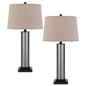 Cal Lighting Garner 150W 3 Way Glass Table lamp with Taper Drum hardback Fabric Shade. Priced and Sold as Pairs - 1 of 4