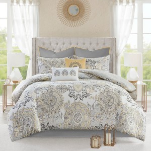 Gulches 8 Piece Cotton Floral Printed Reversible Comforter Set Yellow Cal King - 1 of 4