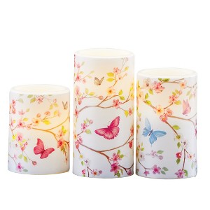 Collections Etc LED Lighted Butterfly Blossom Battery-Operated Candles - Set of 3 Medium - 1 of 2