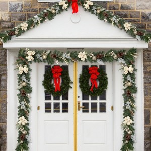 Pre-installed LED Christmas Wreath, Artificial Christmas Wreath with Bow Ribbon and Pinecone Ornaments, Battery-Powered, for Doorway and Home Decor - 1 of 4