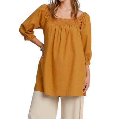 Women's Ruched Neckline Tunic Top - umgee