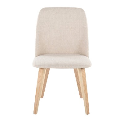 Cream Upholstered Faux Leather Side Chair with Natural Wood Legs