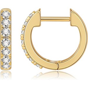14K Gold Plated Huggie Hoops with Cubic Zirconia - Small Cartilage Ear Cuffs for Women, Hypoallergenic Real Gold Jewelry - 1 of 4