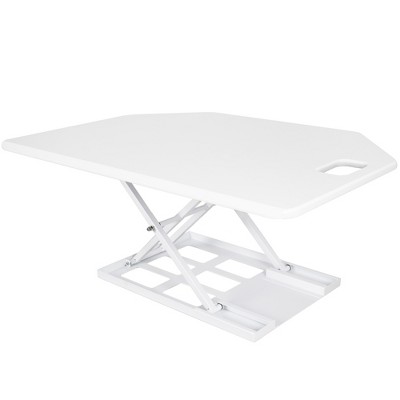 White Pneumatic Height Adjustable Corner Standing Desk Converter