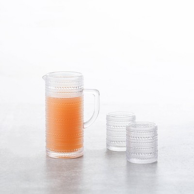 Jupiter Clear Glass Pitcher with Beaded Detailing, 35.5oz