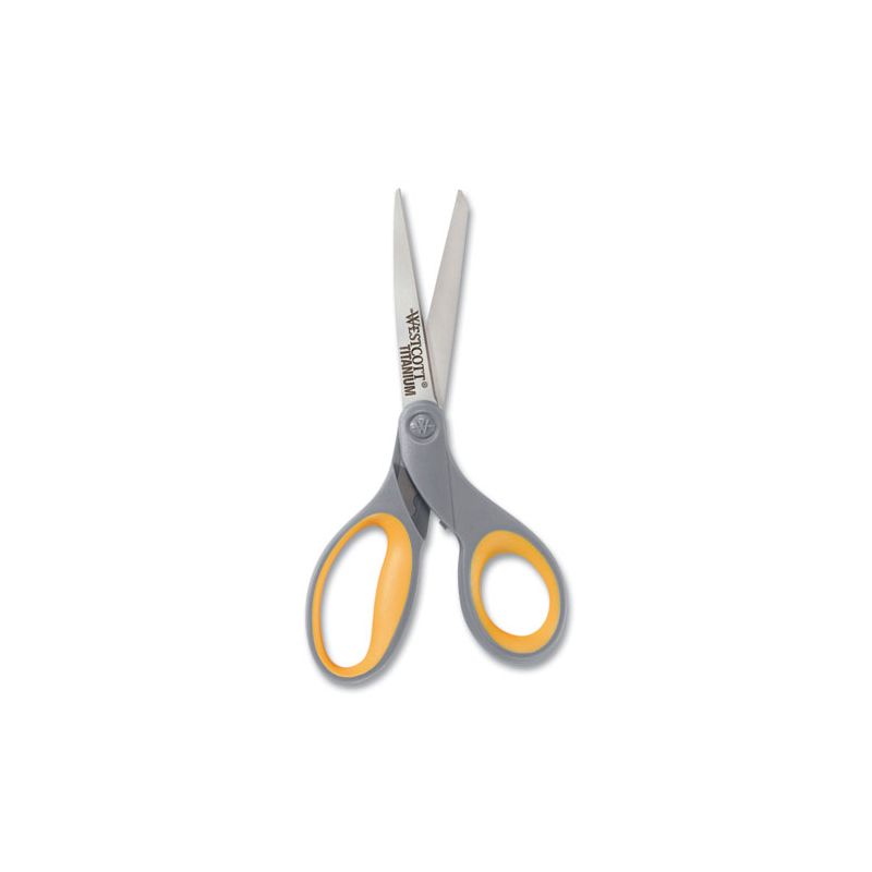 Westcott Titanium Bonded Scissors, 8" Long, 3.5" Cut Length, Gray/Yellow Straight Handle Model No 13529, 2 of 6