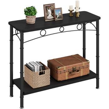 2 Tier Console Table, 41.3" L x 11.8" W x 31.8" H Retro Sofa Table with Storage, Behind Couch Table for Living Room, Entryway, Hallway- Black