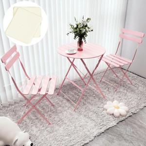SEVOBAL 3-Piece Set Folding Bistro Table and Chairs Weather Resistant Conversation for Bistro Balcony Porch Yard Garden Indoor, Pink, 38.3"*24"*6.7" - 1 of 4