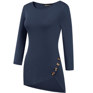 Allegra K Women's 3/4 Sleeve Round Neck Button Decor Casual Stretchy Tunic Tops - 1 of 4