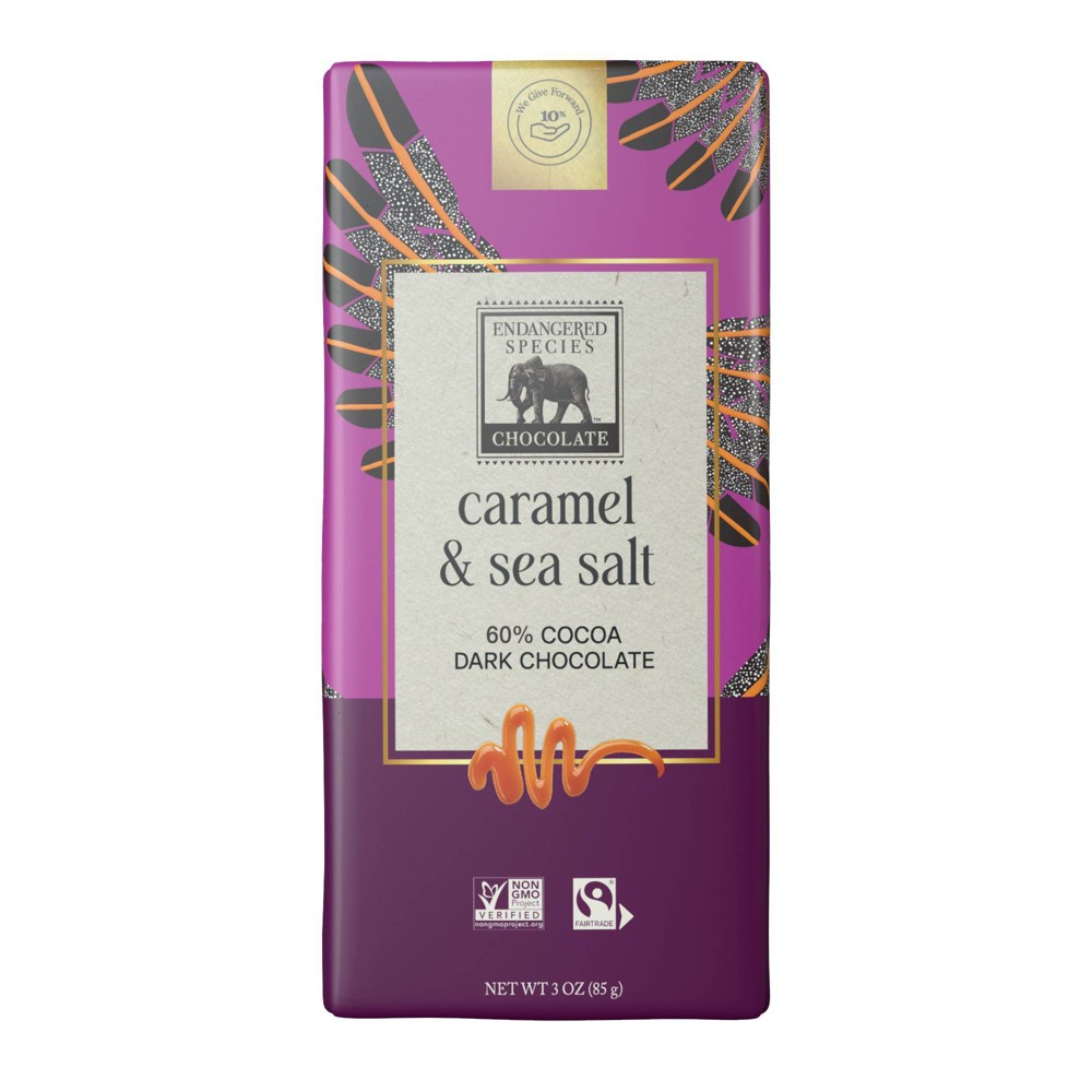 Endangered Species Candy Chocolate Dark Chocolate Sea Salt & Caramel - 3oz