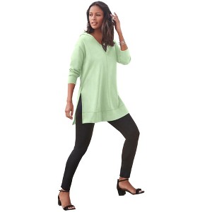 Roaman's Women's Plus Size French Terry Hoodie Tunic Sweatshirt - 1 of 4