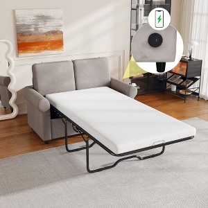 NicBex 57.4" Sleeper Sofa Bed with Twin Size Mattress Pad Velvet Pull Out Sofa Bed with 2 USB Ports for Living Room, Light Gray - 1 of 4