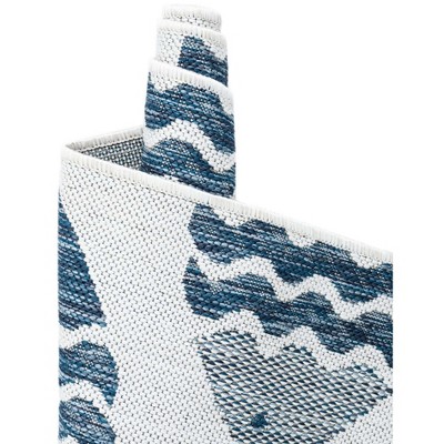 Navy Blue and Gray Square Synthetic Outdoor Rug