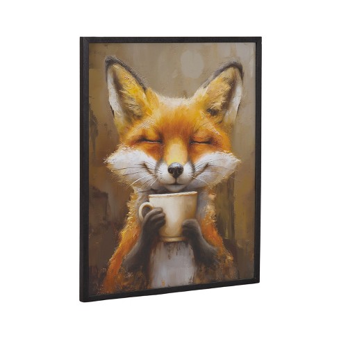 Kate & Laurel All Things Decor 16"x20" Gallery Happy Fox Traditional Coffee Tea Cup Print by The Creative Bunch Studio Black - image 1 of 4