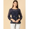 INSPIRE CHIC Women's Semi-Sheer Elegant Tie Waist Long Sleeve Floral Lace Peplum Blouses - 4 of 4