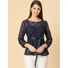 Allegra K Women's Semi-Sheer Elegant Tie Waist Long Sleeve Floral Lace Peplum Blouses - image 4 of 4