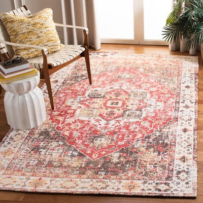 Saffron Ivory & Red Hand-Loomed Cotton Blend 3x5 Area Rug