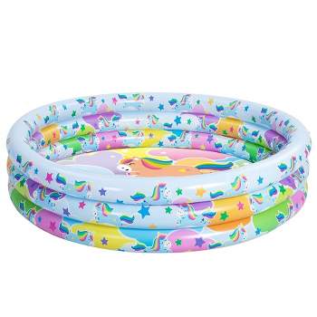 58'' Unicorn Rainbow Inflatable Kiddie Pool, Family Swimming Pool 3 Ring Seasonal Merriment Water Pool Pit Ball Pool for Kids Toddler Outdoor, Indoor
