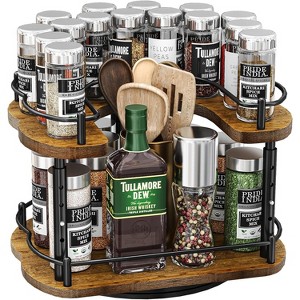 BRINJOY Lazy Susan Organizer Spice Rack - Spice Organization for Cabinet Height Adjustable Rotating Lazy Turntable, Pantry Kitchen Wood (12 Inch) - 1 of 4
