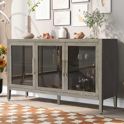 Modern Freestanding Storage Cabinet with Adjustable Shelf, U-Shaped Accent Console Table for Living Room, Black Display Sideboard Organizer