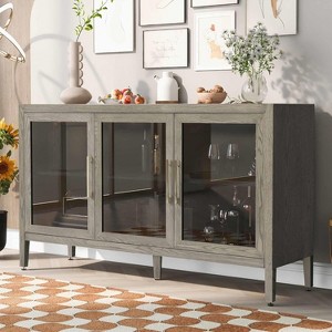 Modern Freestanding Storage Cabinet with Adjustable Shelf, U-Shaped Accent Console Table for Living Room, Black Display Sideboard Organizer - 1 of 4