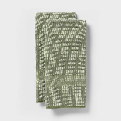 2pk Waffle Dual Sided Terry Kitchen Towel Green - Threshold™