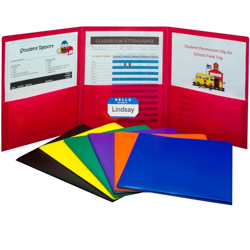 C-Line 3-Pocket Tri-Fold Poly Portfolios, Assorted Colors, Set of 25, 2 of 3