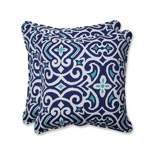 New Damask 2pc Outdoor/Indoor Throw Pillows Marine Blue - Pillow Perfect