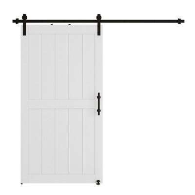 Dolonm MDF White K-Shaped Barn Door with Hardware (Includes Round Tube Handrail and Swing Stop)