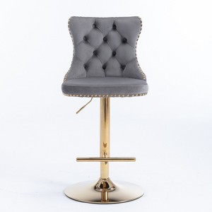 OUTSUPPLY Set of 2 Luxury Swivel Velvet Bar Stools, Adjustable Height, Tufted Back, Stable Base - 1 of 4