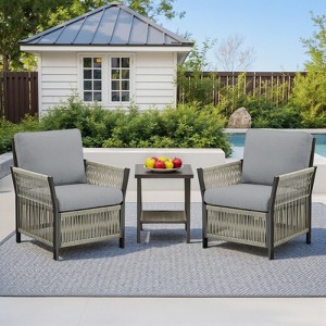 Buenhomino 3-Piece Outdoor Resin Wicker Set – 2 Chairs & 1 Side Table, UV-Resistant & Weatherproof for Patio, Balcony or Garden - 1 of 4