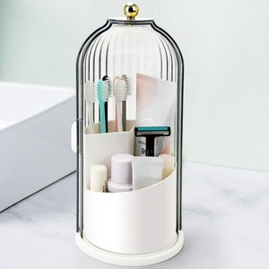 LunaLulinlk Toothbrush Holders with Sliding Lid, Rotating 3 Slots Bathroom Organizer Countertop, Tooth Brush Toothpaste Holder Bathroom - 1 of 4