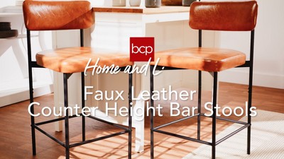 Moss Green Faux Leather Armless Counter Height Bar Stools Set of 2