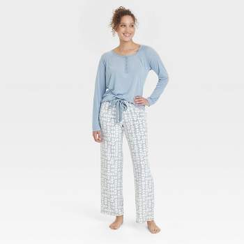 Women's Soft Warm Fleece Pajamas Lounge Set, Long V Neck Top and