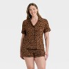 Women's Cloud Knit Short Sleeve Notch Collar Shirt and Shorts Pajama Set - Auden™ - 4 of 4