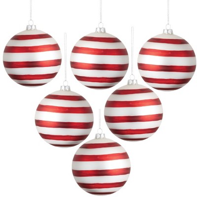 Sullivans Set of 6 Stripe Ball Ornament Kit 4"H White and Red