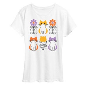 Women's - Instant Message - Retro Flower Cat Short Sleeve Graphic T-Shirt - 1 of 4