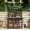 Whisen 64.9"H Outdoor Potting Bench Table with Lockable Wheels, Solid Wood Outdoor Kitchen Island with Upper Hutch and Towel Rack - 4 of 4