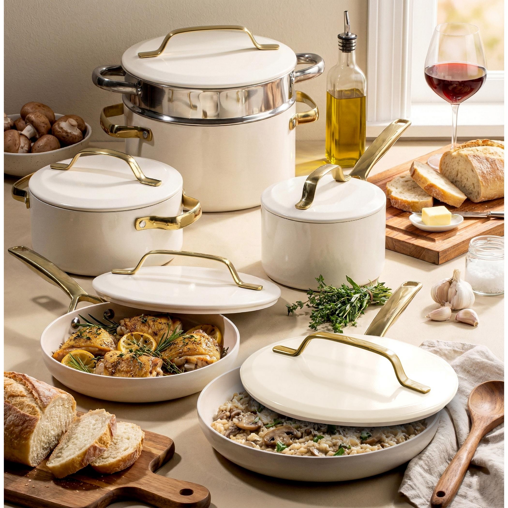 Gotham Steel Nonstick Pots and Pans Set Modern 11 Pc Ceramic Nonstick Cookware Set Cream