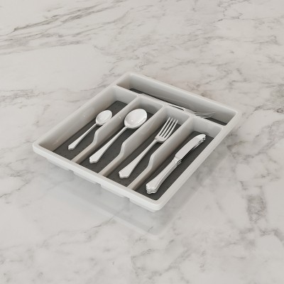 Silverware Organizer - 5 Compartment Plastic Flatware, Cutlery and Utensil Drawer Storage for Home or RV with Non-Slip Rubber Liner by Hastings Home