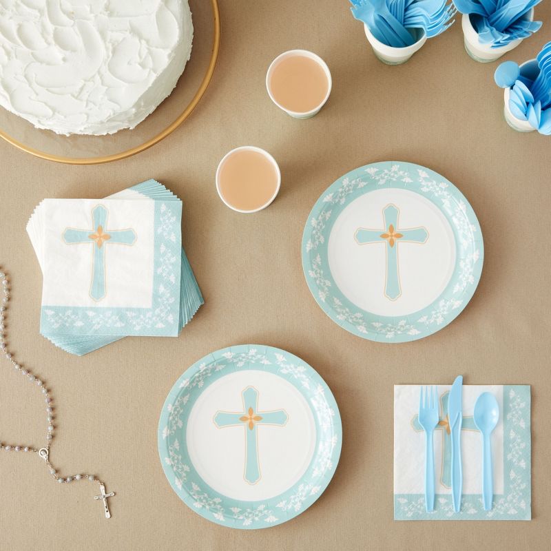 Juvale 144 Piece Baptism Decorations Tea Party Supplies, Includes Disposable Paper Plates, Napkins, Cups, Cutlery, 3 of 9