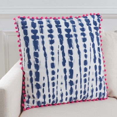 Atalia Blue and Pink Cotton Tassel Throw Pillow 16" x 16"