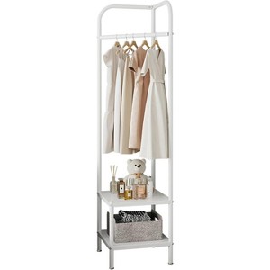 Metal Corner Coat Rack Freestanding with 2-Tier Shelves - Space Saving Garment Rack, Clothes Rail with Hooks - 1 of 4