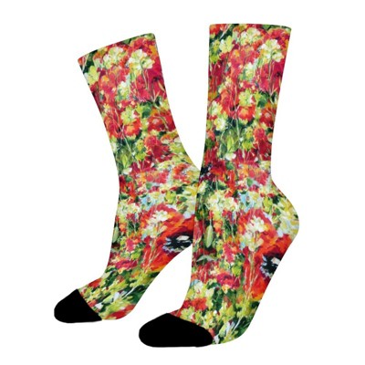 Red Poppies Women Printed Crew Socks Funny Funky Socks Soft Polyester Novelty Gifts for Artists Men