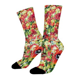 Red Poppies Women Printed Crew Socks Funny Funky Socks Soft Polyester Novelty Gifts for Artists Men - 1 of 1