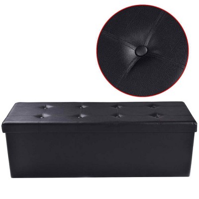 Tangkula Folding Storage Stool Padded Ottoman Faux Leather Foot Rest Seat Pouffe