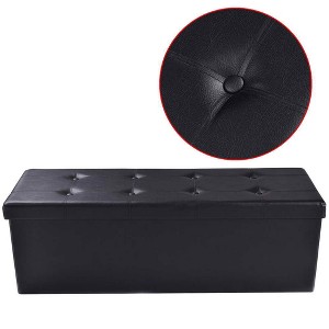 Tangkula Folding Storage Stool Padded Ottoman Faux Leather Foot Rest Seat Pouffe - 1 of 4